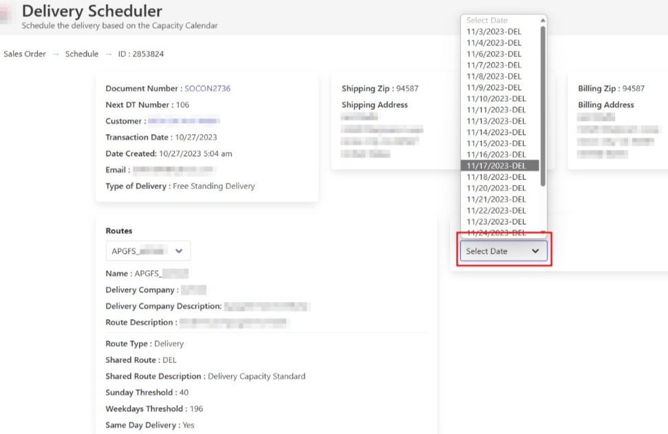 NetSuite Delivery Scheduler